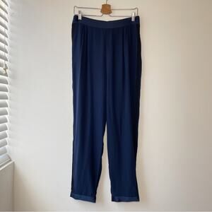 Fleur du Mal Navy Blue Black Stripe Silk Satin Tuxedo Pants - 10